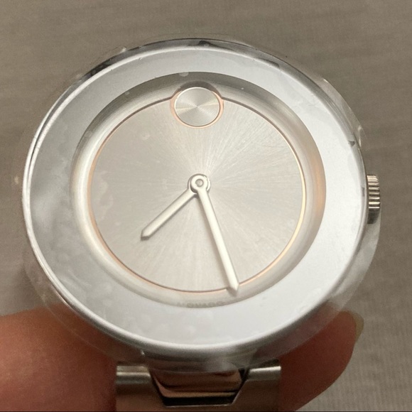 Movado Bold Silver Stainless Steel Watch Rose Gold Dial Quartz 3600381 Gift Box - Picture 10 of 16